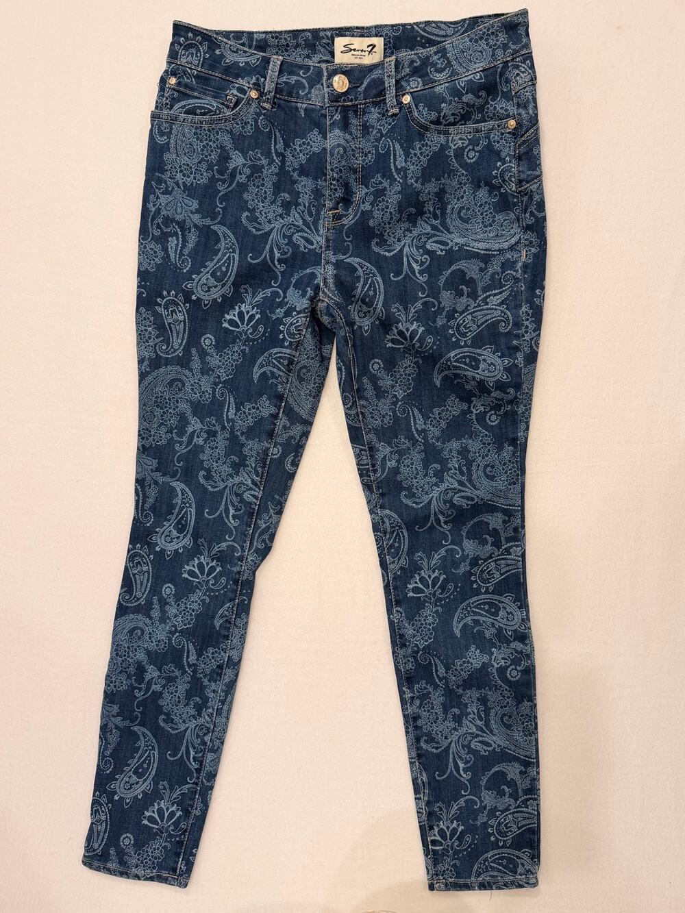 Seven7 Womens Size 4 Booty Shaper Legging Jeans Blue Paisley Print Stretch